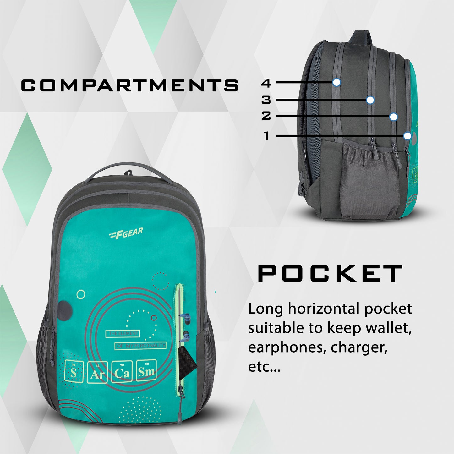Sarcy 36L Grey Backpack with Raincover