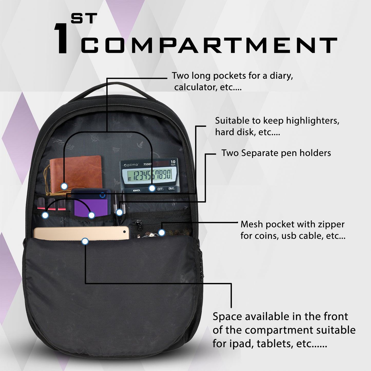 Sarcy 36L Black Backpack with Raincover