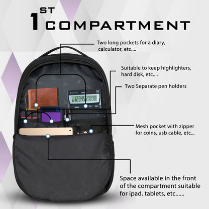 Sarcy 36L Black Backpack with Raincover