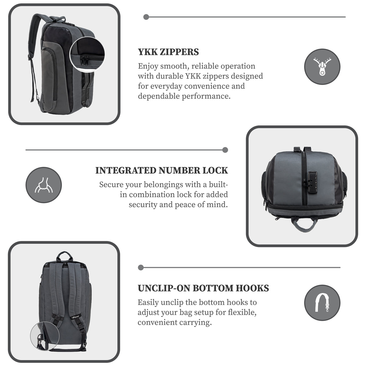 Thunder 37L Grey Convertible Backpack cum Duffel
