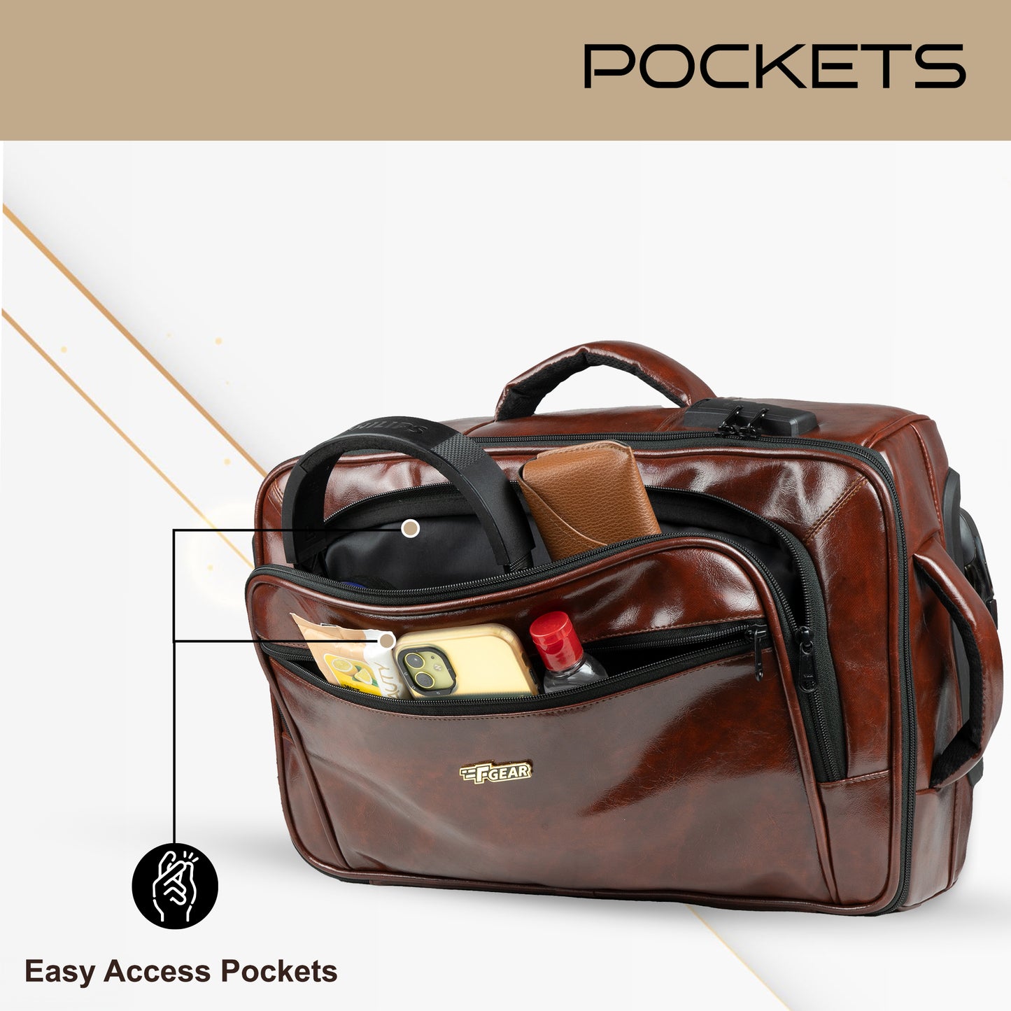 Marshal 22L Walnut Brown Art Leather Overnighter Pilot Laptop strolley