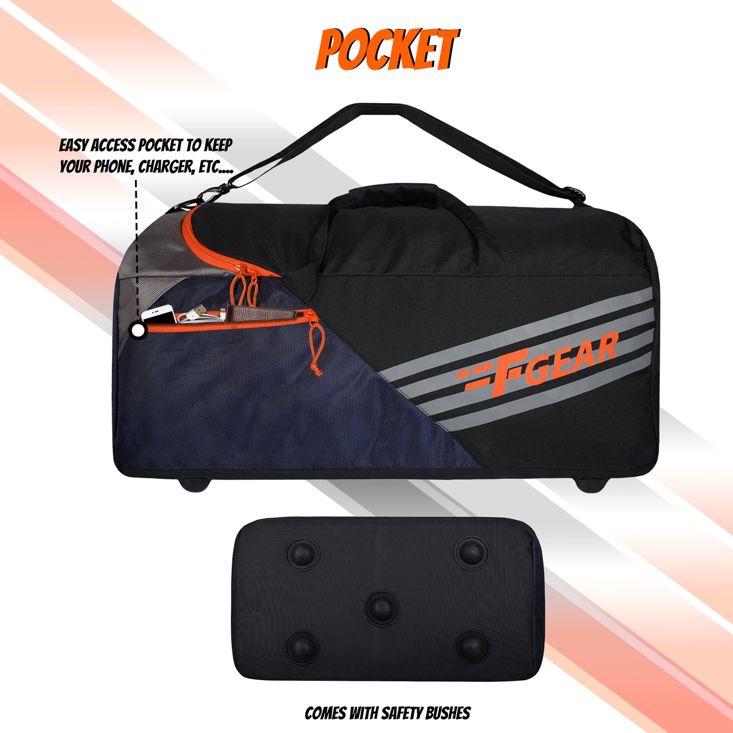Explory V2 55L Blk Navy Orange Duffel Travel Duffle