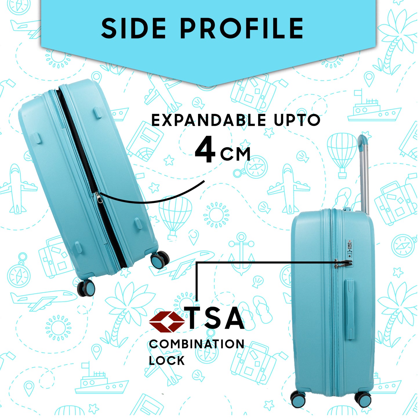 STV PP02 28" Turtle Blue Expandable Large Check-in Suitcase