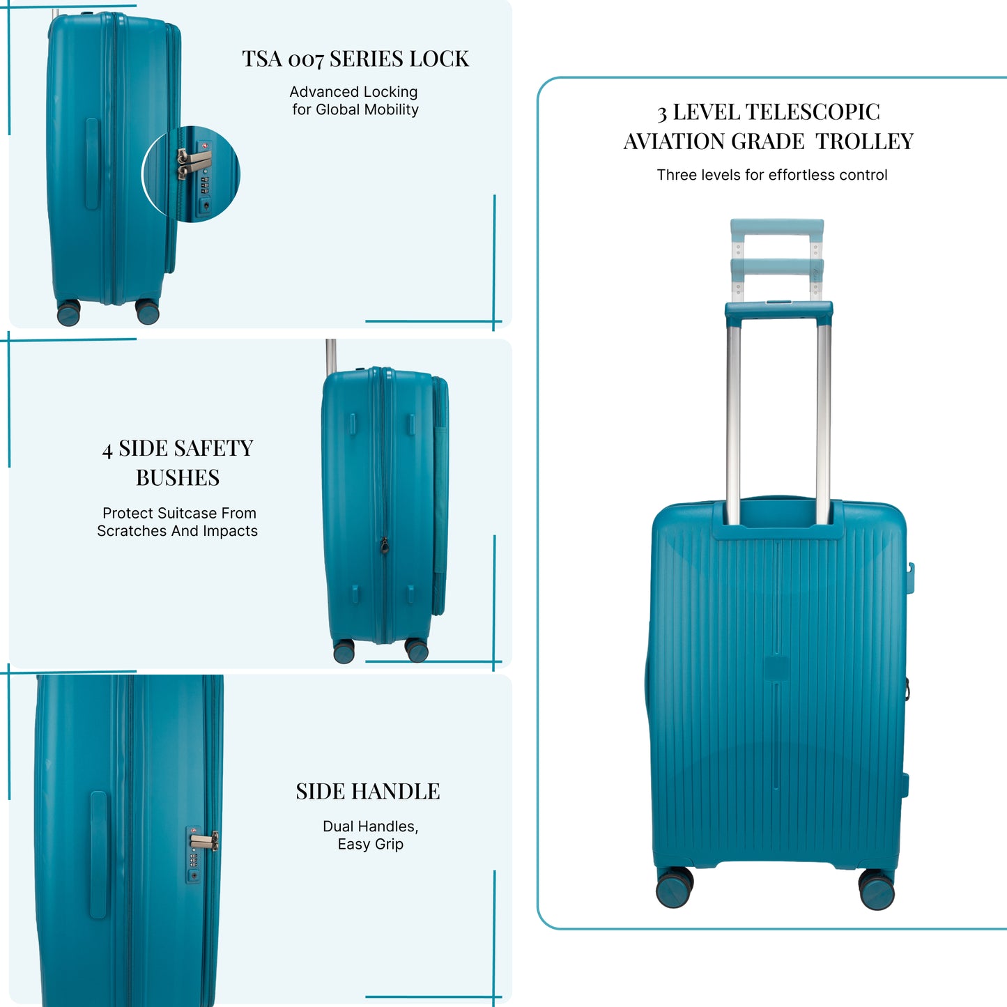 F Gear Myton Medium Front Opening Cyan Blue Check-in Strolley