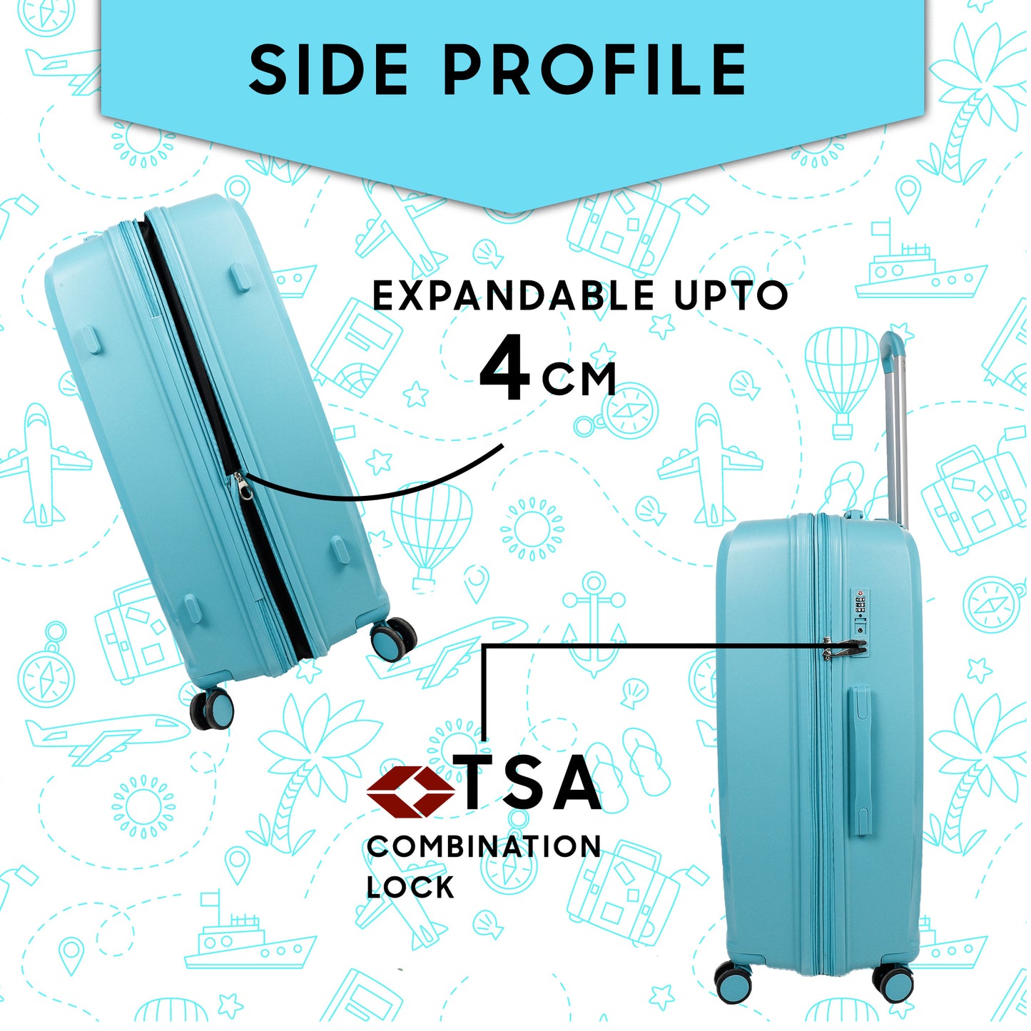 STV PP02 24" Turtle Blue Expandable Medium Check-in Suitcase