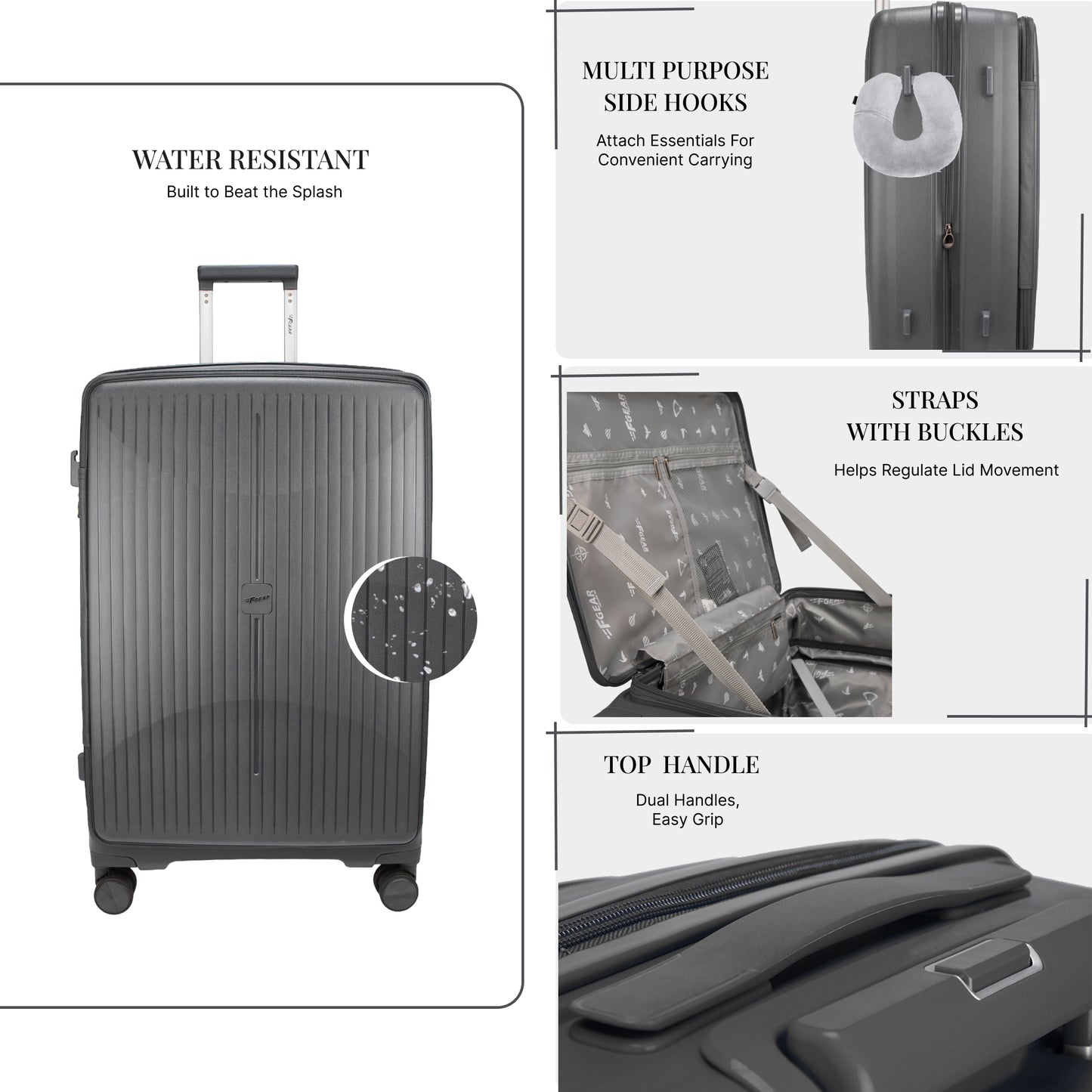 F Gear Myton Large Front Opening Dark Grey Check-in Strolley