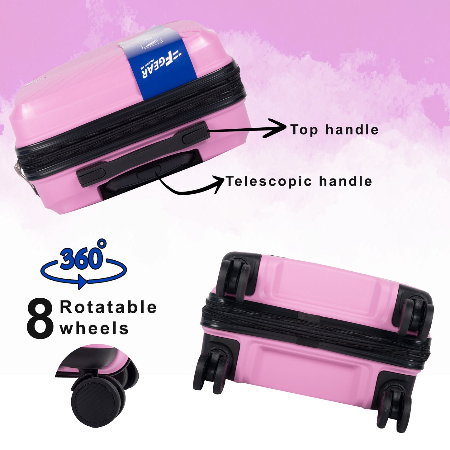STV PP03 Pink Expandable Cabin Suitcase Set of 3