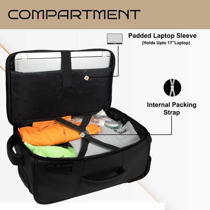 Marshal 22L Black Art Leather Overnighter Pilot Laptop Strolley