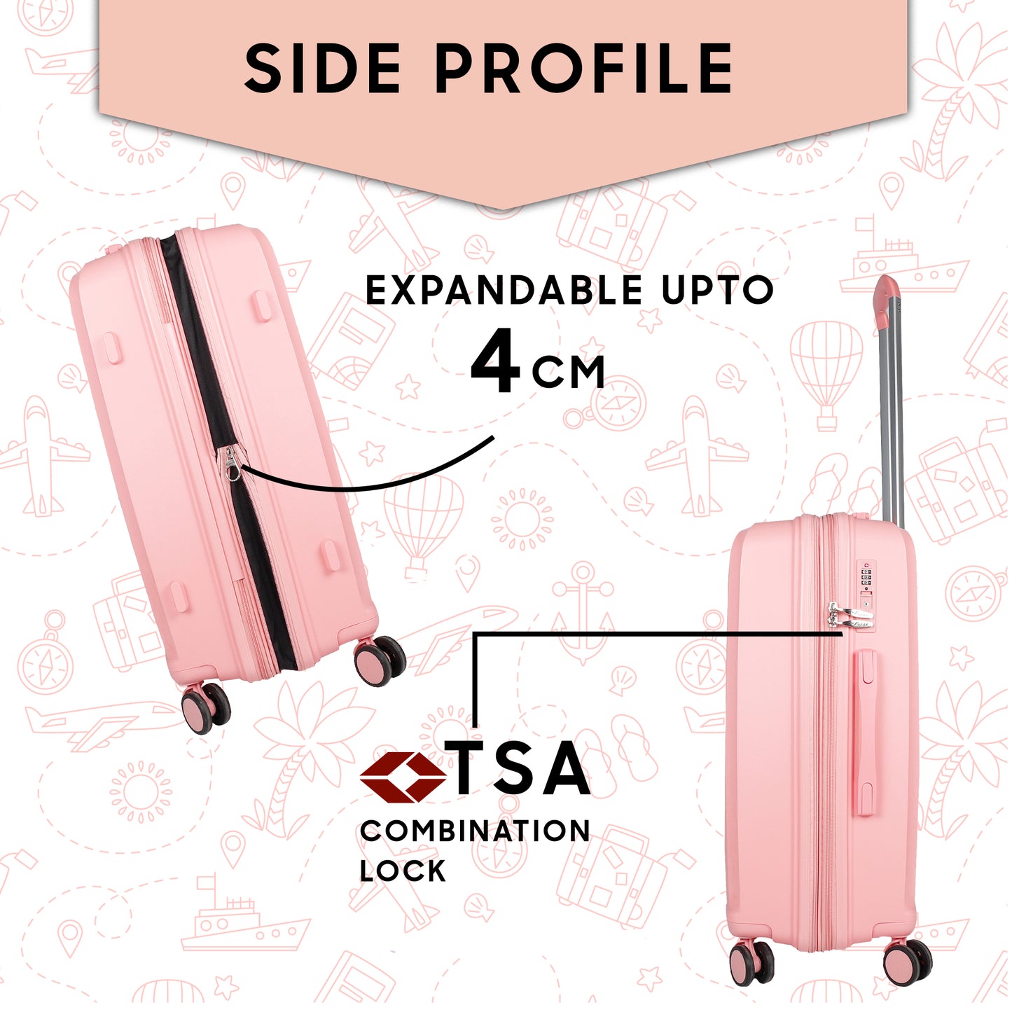 STV PP02 28" Peach Expandable Large Check-in Suitcase