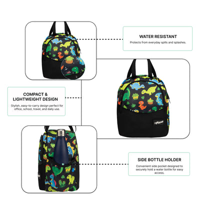 Cibo 9L Black Colourful Dino Lunch Bag
