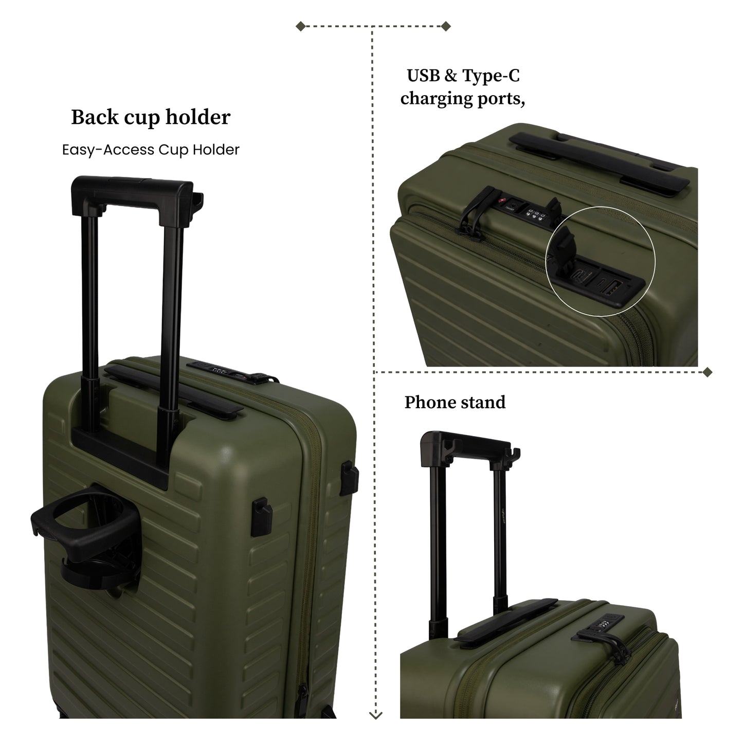 Sedona Small Cabin Pro Army Green 55 cms Front-Opening Strolley