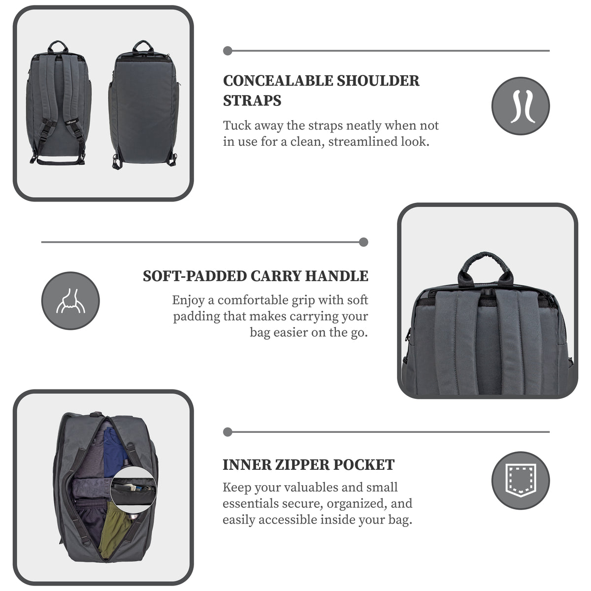 Thunder 37L Grey Convertible Backpack cum Duffel