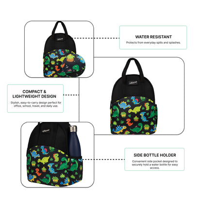 Comida 11L Black Colourful Dino Lunch Bag
