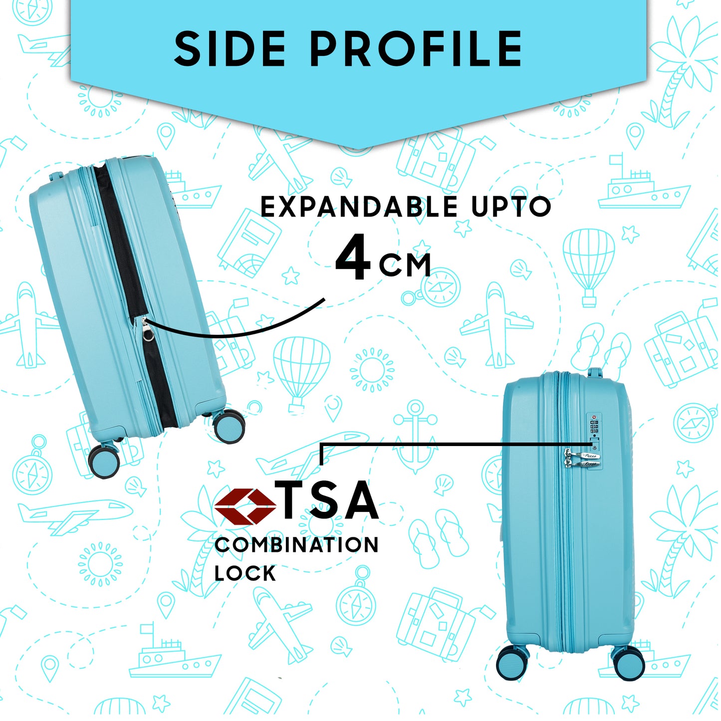 STV PP02 20" Turtle Blue Expandable Cabin (Small) Suitcase