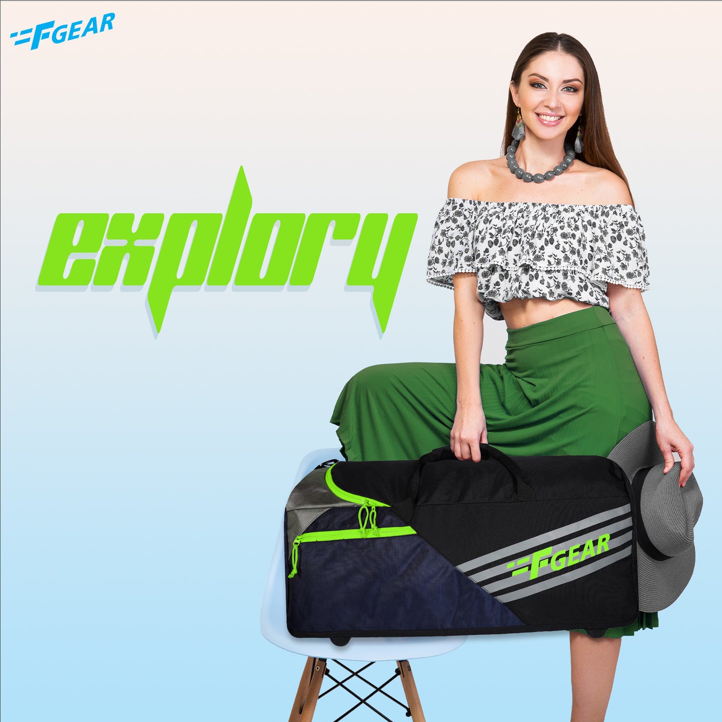 Explory V2 55L Blk Navy Green Duffel Travel Duffle