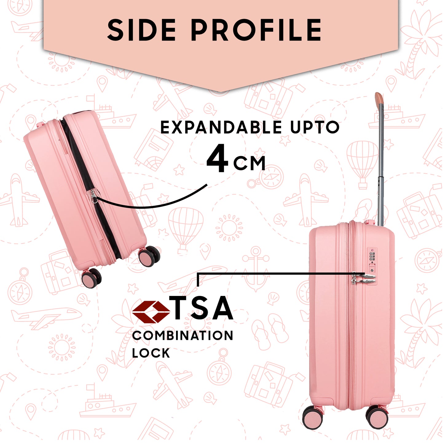 STV PP02 20" Peach Expandable Cabin (Small) Suitcase