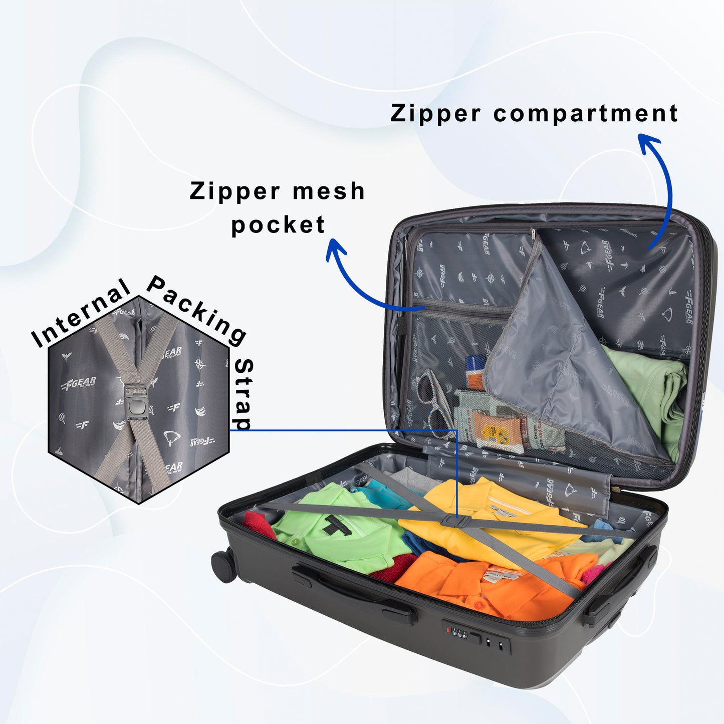 Goliath Dark Grey Expandable Cabin Suitcase Set of 3