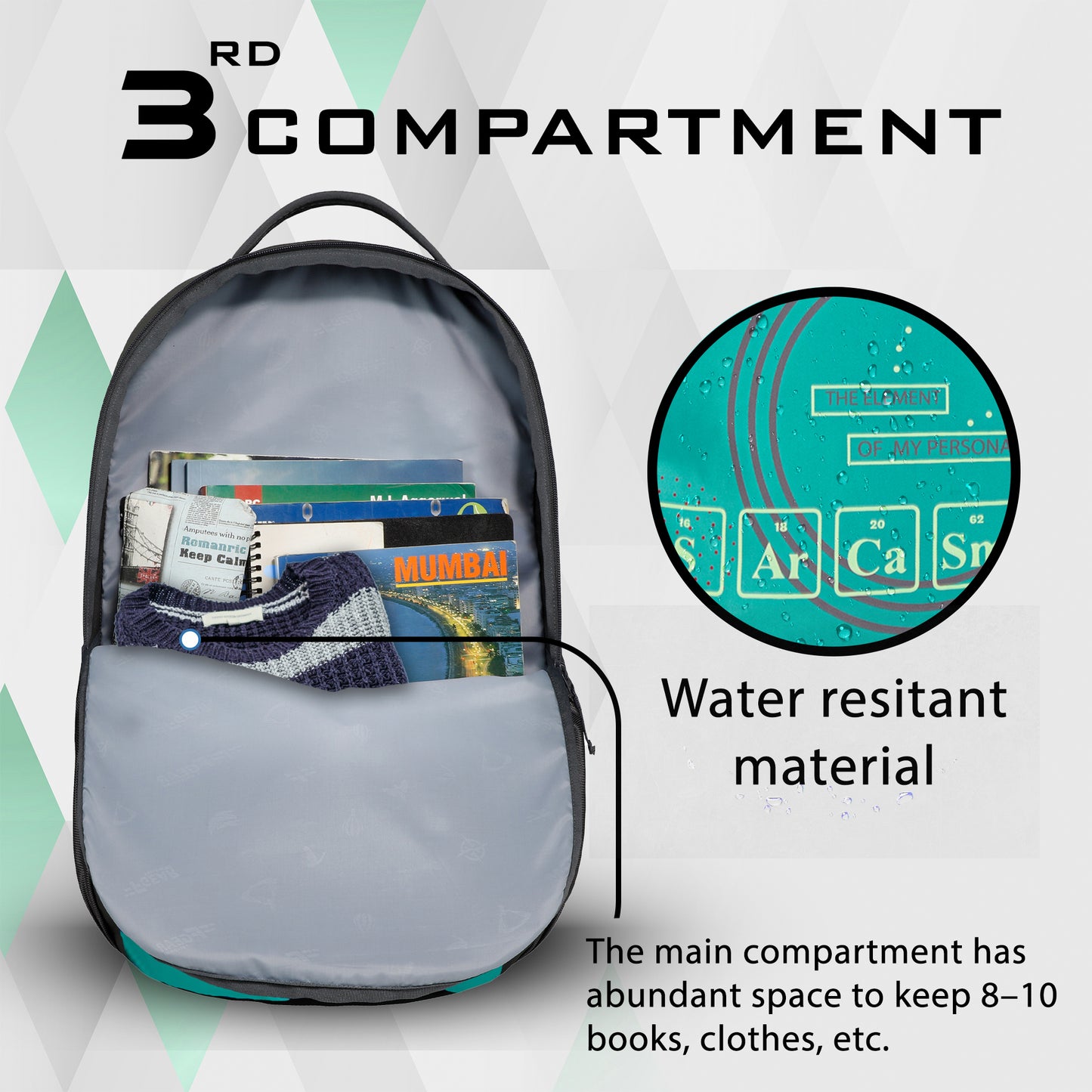Sarcy 36L Grey Backpack with Raincover