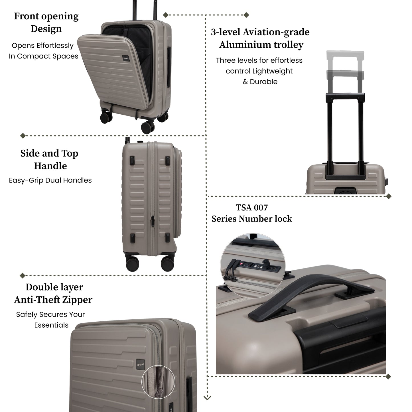 Sedona Small Cabin Pro Taupe 55 cms Front-Opening Strolley