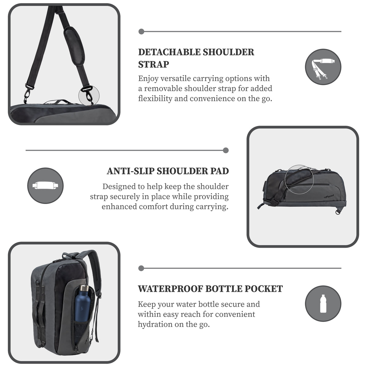 Thunder 37L Grey Convertible Backpack cum Duffel