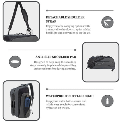 Thunder 37L Grey Convertible Backpack cum Duffel