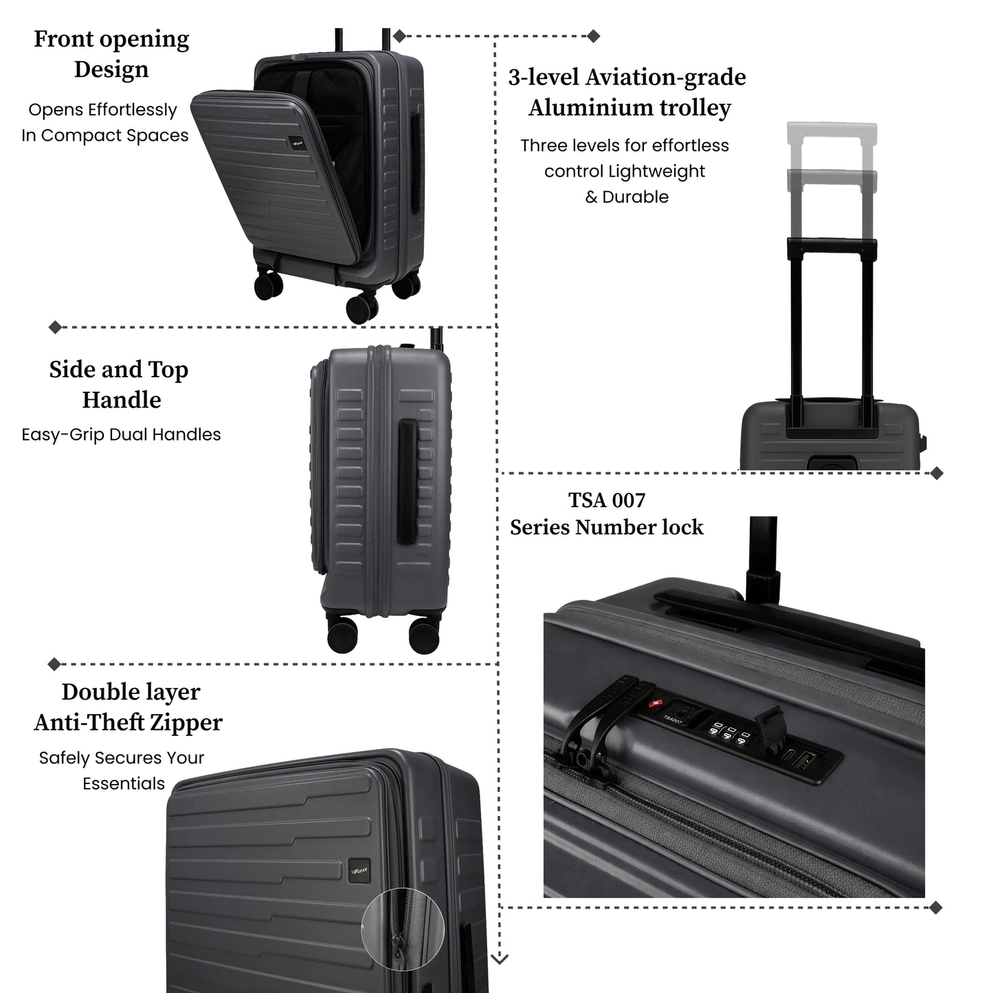 Sedona Small Cabin Pro Steel Grey 55 cms Front-Opening Strolley