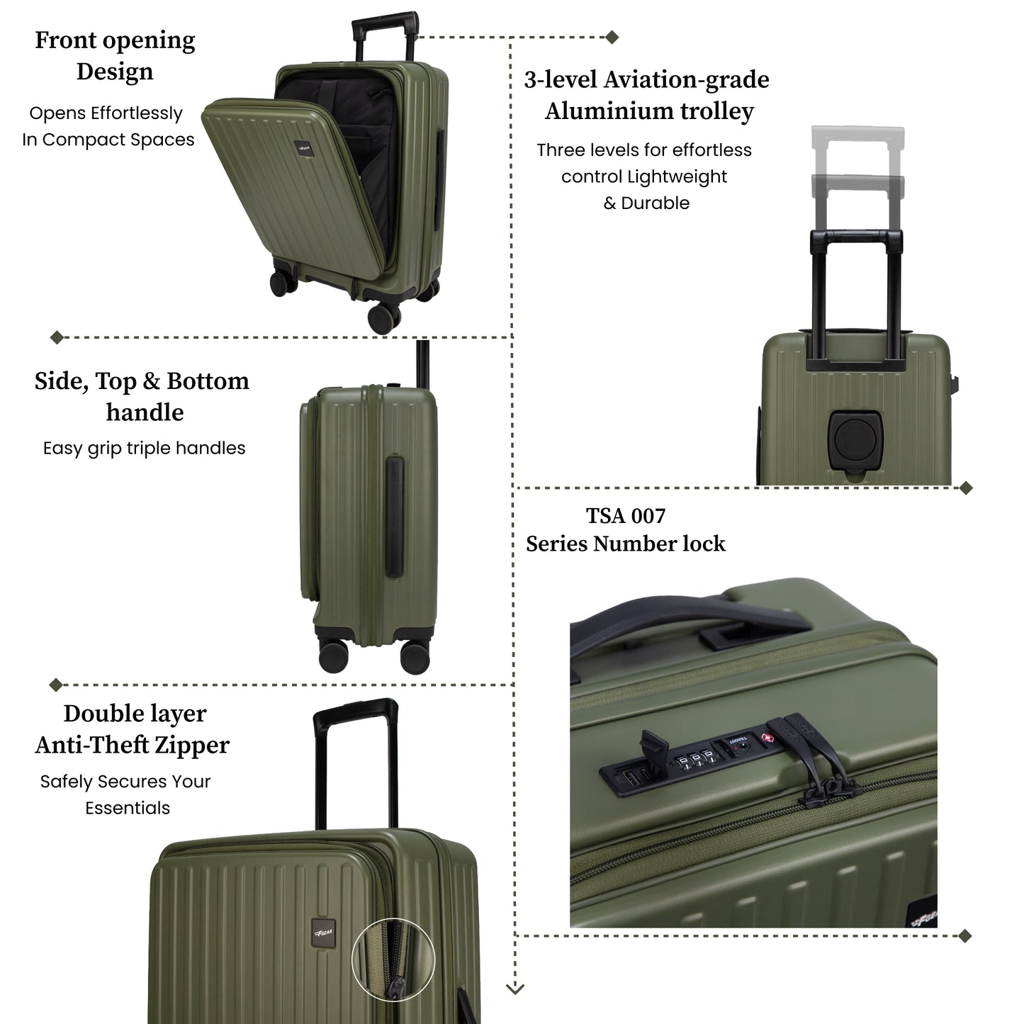 Montreal Small Cabin Pro Army Green 54 cms Front-Opening Strolley