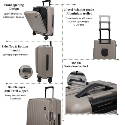 Montreal Small Cabin Pro Taupe 54 cms Front-Opening Strolley