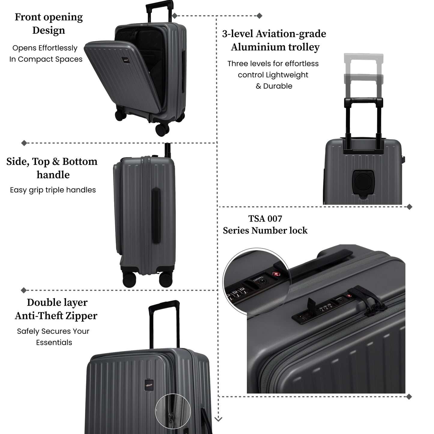 Montreal Small Cabin Pro Steel Grey 54 cms Front-Opening Strolley