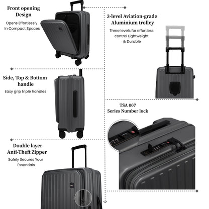 Montreal Small Cabin Pro Steel Grey 54 cms Front-Opening Strolley