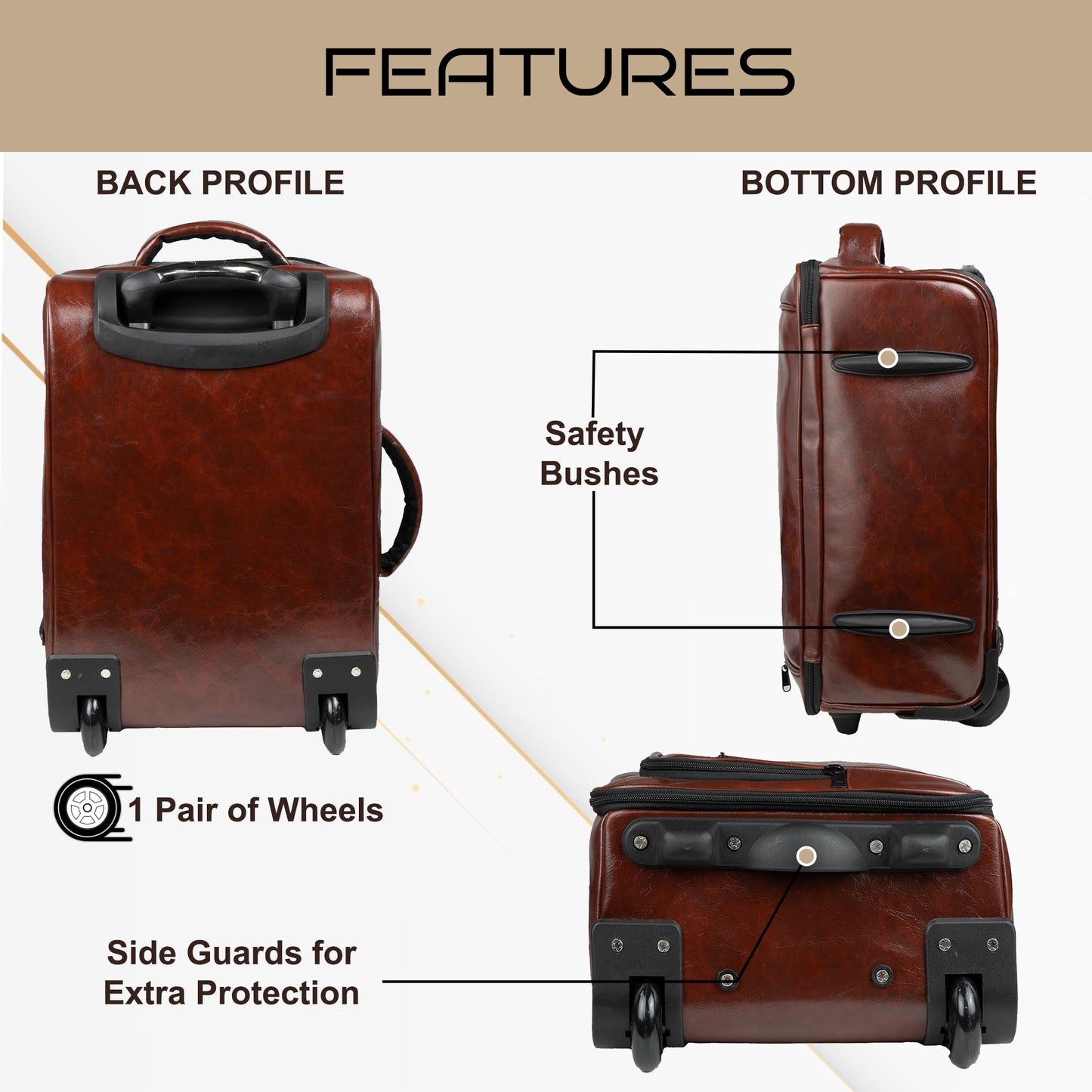 Marshal 22L Walnut Brown Art Leather Overnighter Pilot Laptop strolley