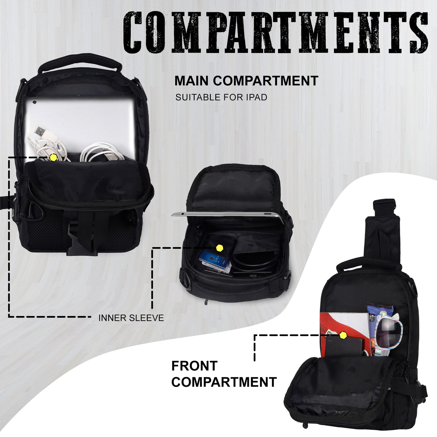 Thames 6L Black Crossbody Bag – F - Main Image