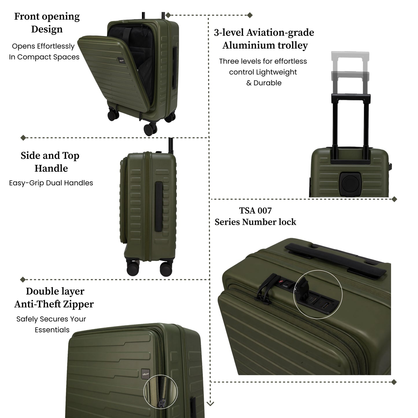 Sedona Small Cabin Pro Army Green 55 cms Front-Opening Strolley
