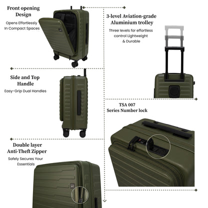 Sedona Small Cabin Pro Army Green 55 cms Front-Opening Strolley