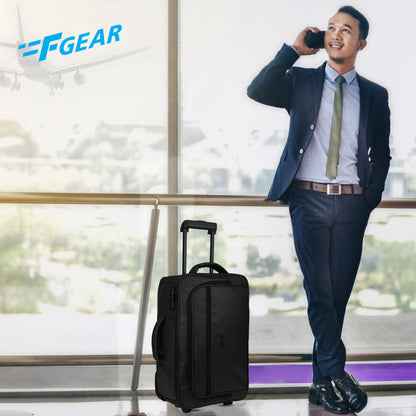 Marshal 22L Black Art Leather Overnighter Pilot Laptop Strolley