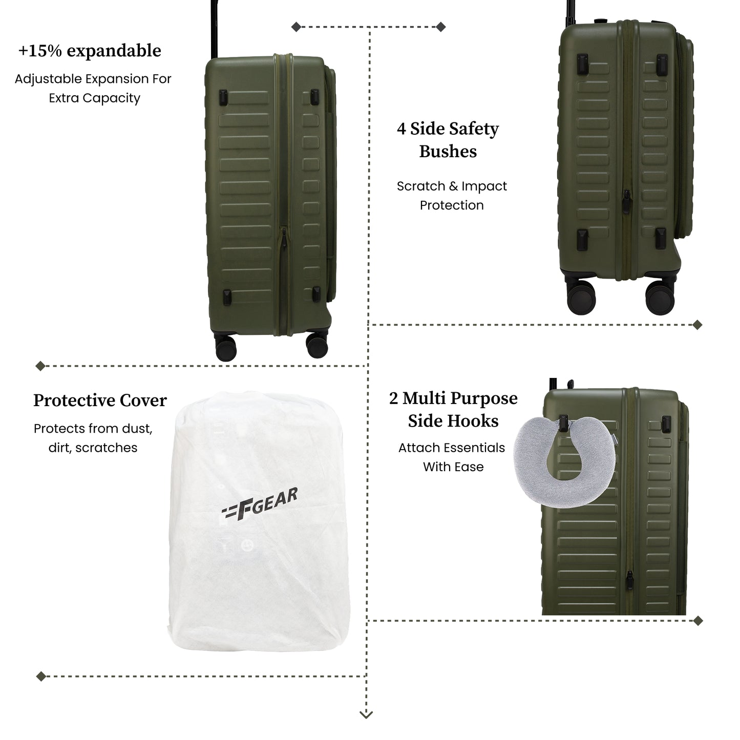 Sedona Small Cabin Pro Army Green 55 cms Front-Opening Strolley