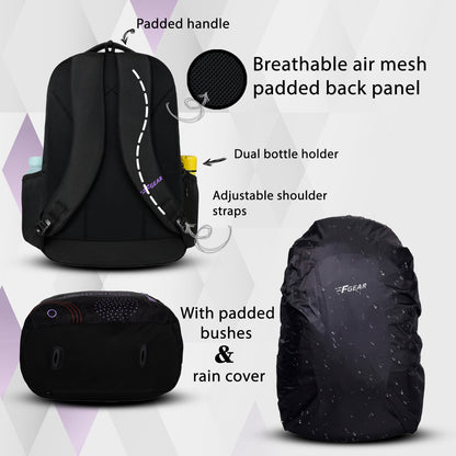 Sarcy 36L Black Backpack with Raincover