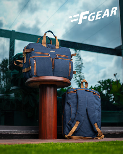 best backpack cum travel bag Dyad 21L Navy Canvas 2in1 Messenger Bag cum Backpack – FGEAR.in