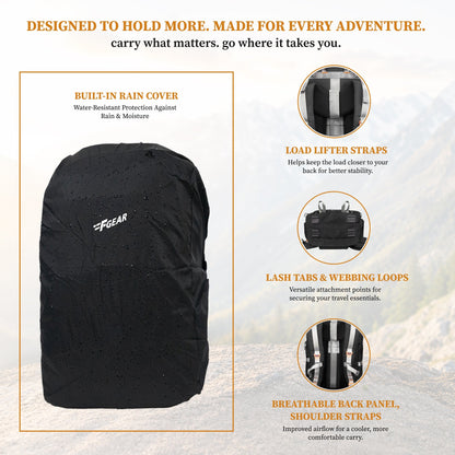 F Gear Hunter 75 2.0 Black 75L Rucksack Trekking Backpack with Inbuilt Rain Cover