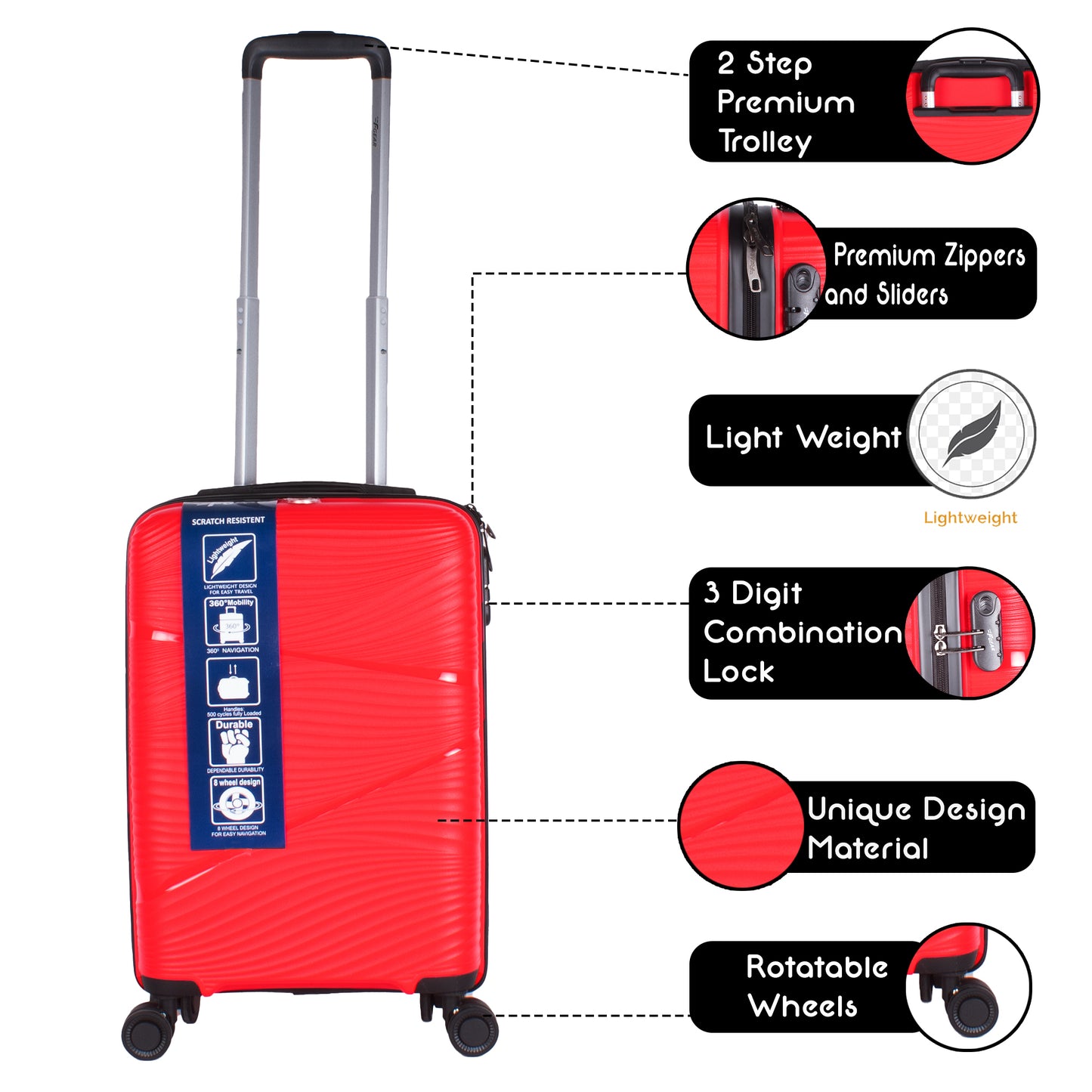 Joy PP008 20" Red Cabin (Small) Suitcase