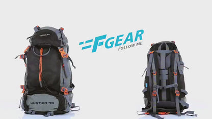 Hunter 75L Black Grey Diamond Rucksack with Raincover