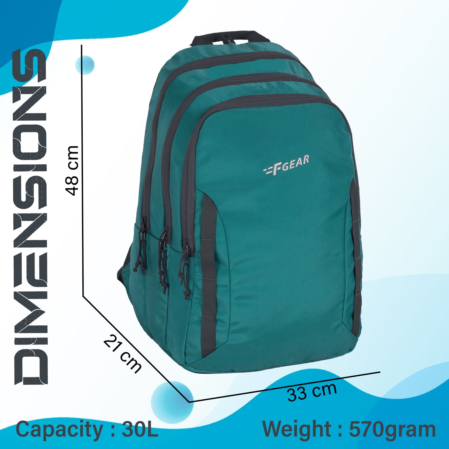 Raider 30L Aqua Blue Backpack With Rain Cover