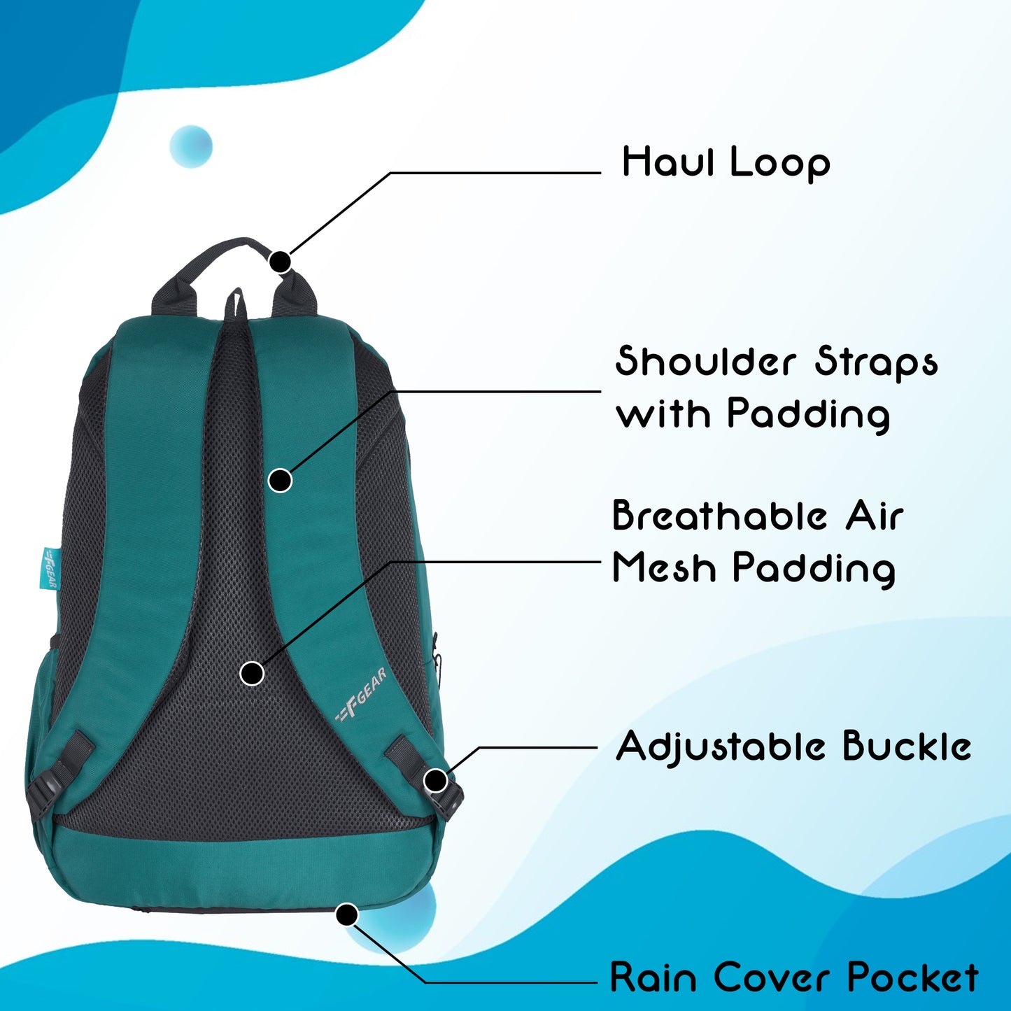 Raider 30L Aqua Blue Backpack With Rain Cover