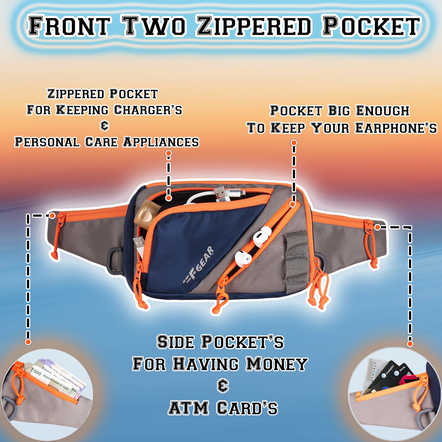 Polo Navy Grey Orange Waist Pouch