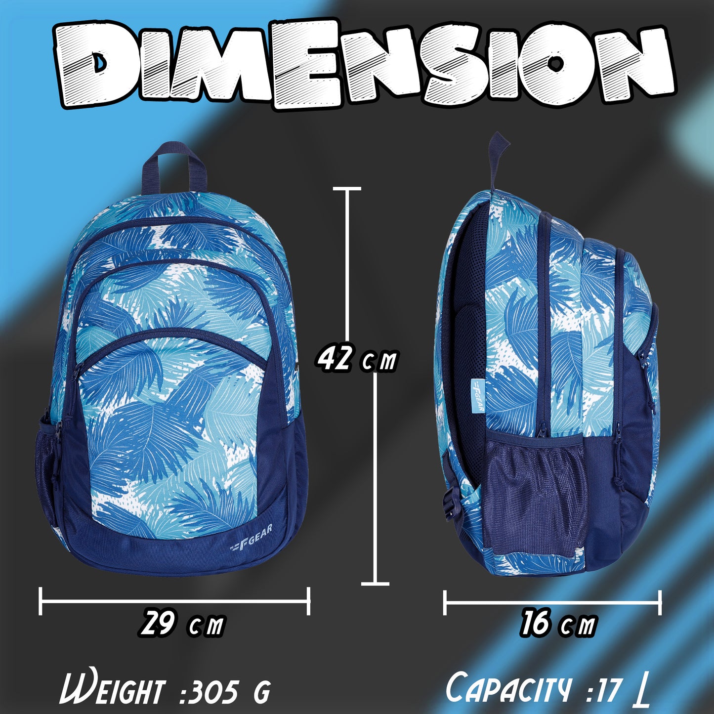 Nico 17L Ferns Aqua Navy Blue Backpack