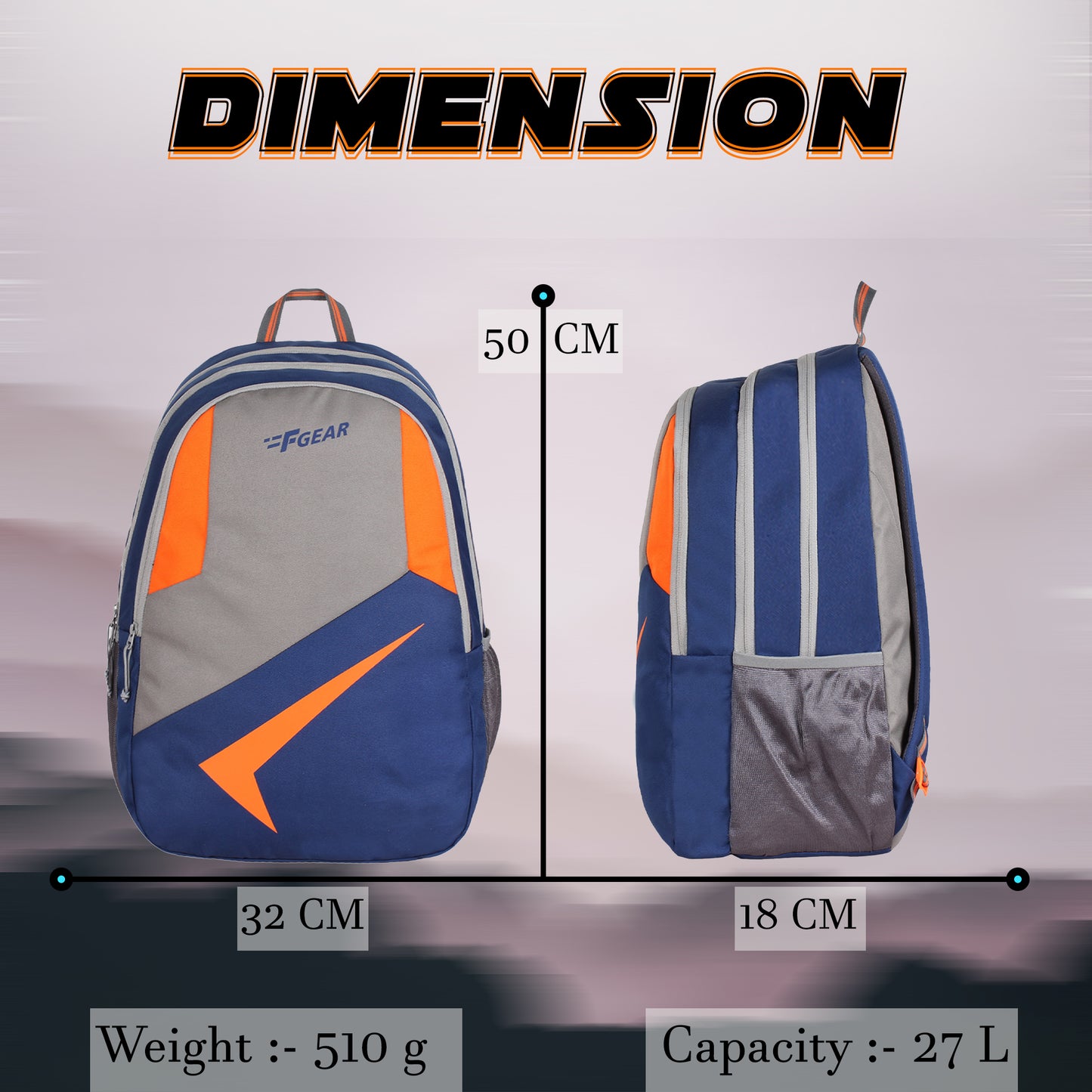 Gama 27L Navy Grey Orange Backpack