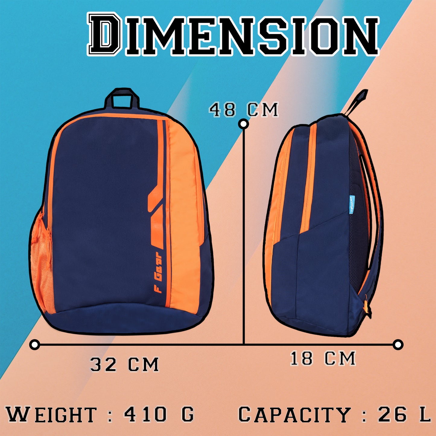 Scholar 26L Navy and Orange Backpack