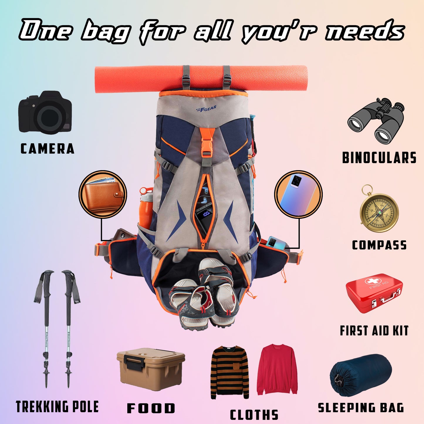 Nostradamus 43L Navy Grey Orange Rucksack