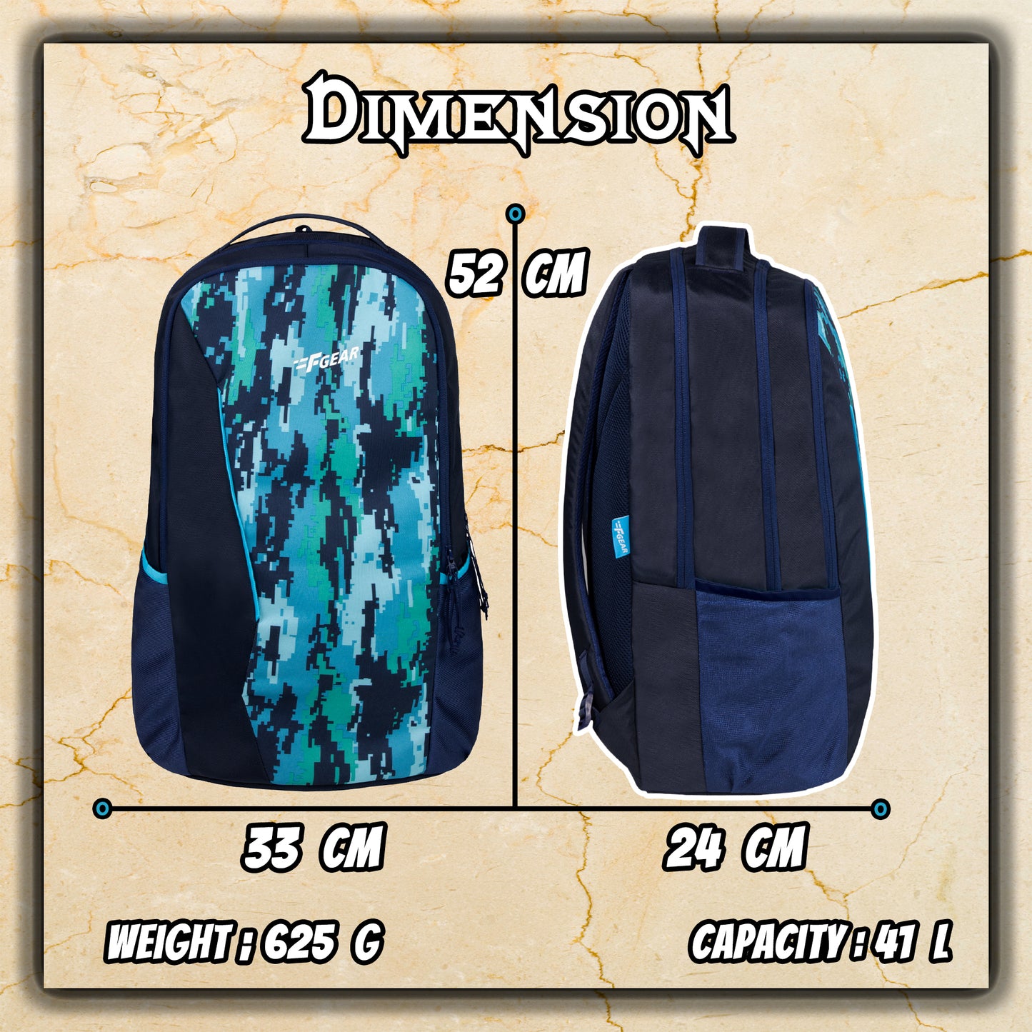 Provost 41L Aqua Navy ACV Backpack With Rain Cover