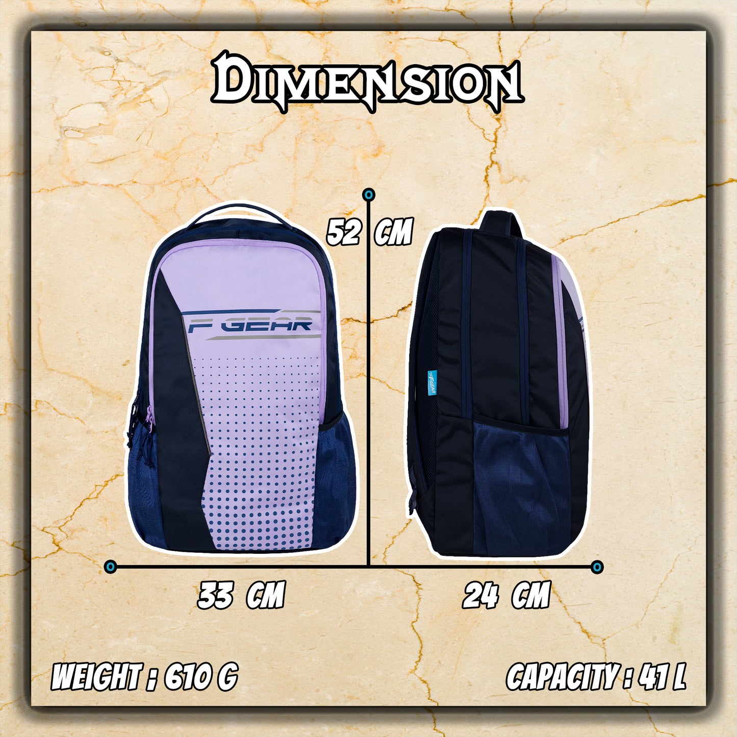 Provost 41L Lavender Backpack With Rain Cover